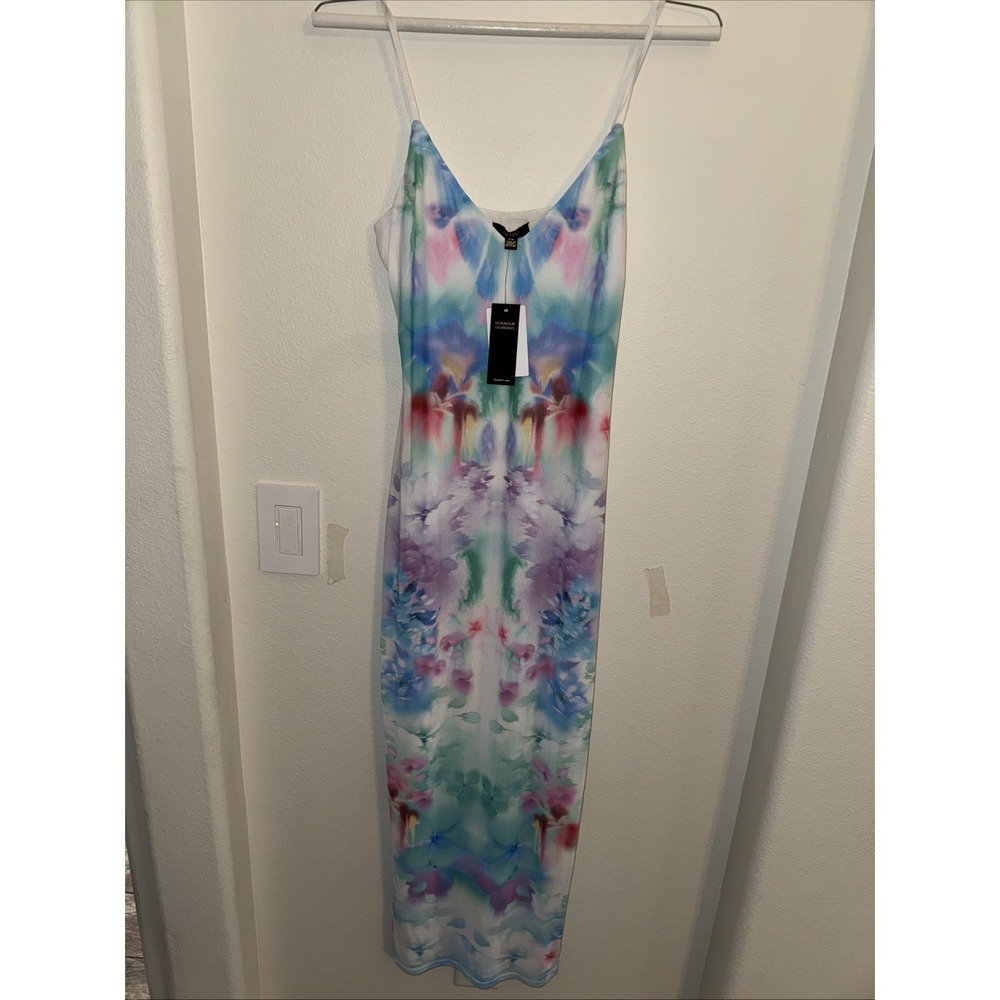 AFRM Alyson Mesh Panel Maxi Dress Blur Blossom Small Pink Blue Purple Floral